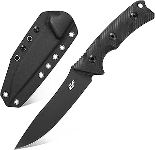 Eafengrow EF125 Fixed Blade Knife 14c28n Steel Blade Coated Black Titanium G10 Handle Scales Fixed Knifes for Outdoor Camping Hunting Survival EDC Tool Knives with Kydex Sheath(Black) - Eafengrow