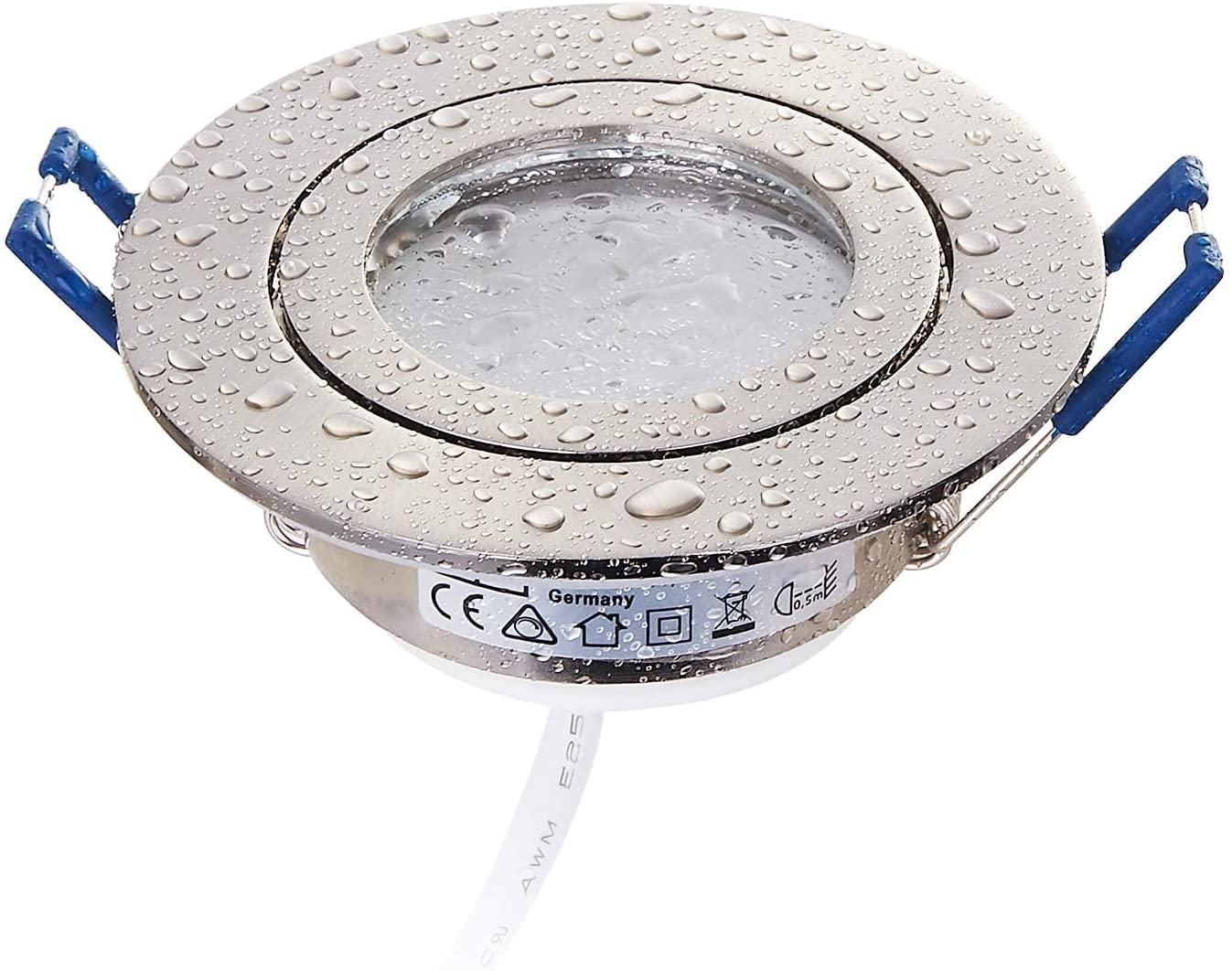 3x LED Einbaustrahler rund Edelstahl-gebürstet 5W warmweiß flach 230V – Einbauleuchte IP44 auch für Bad, Außenbereich – Bohrloch Ø65mm Badezimmer Decken-Spot Badeinbaustrahler