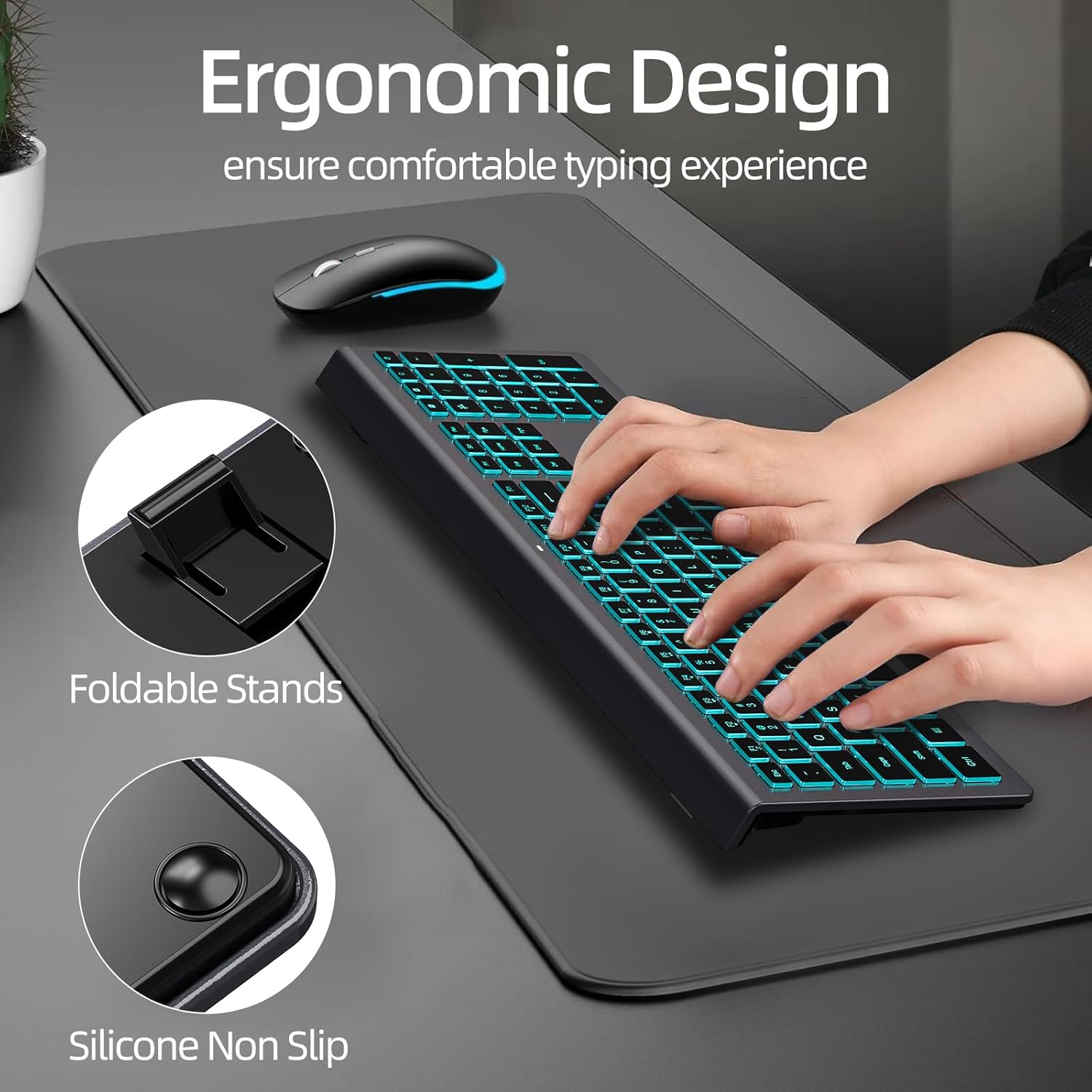 Backlit Wired USB Keyboard, Comfortable Quiet, Low Profile Flat Chocolate/Scissor Keys, Durable Ultra-Slim for Windows 11/10 / 8/7 / Vista Desktop PC, Laptop - Black Grey