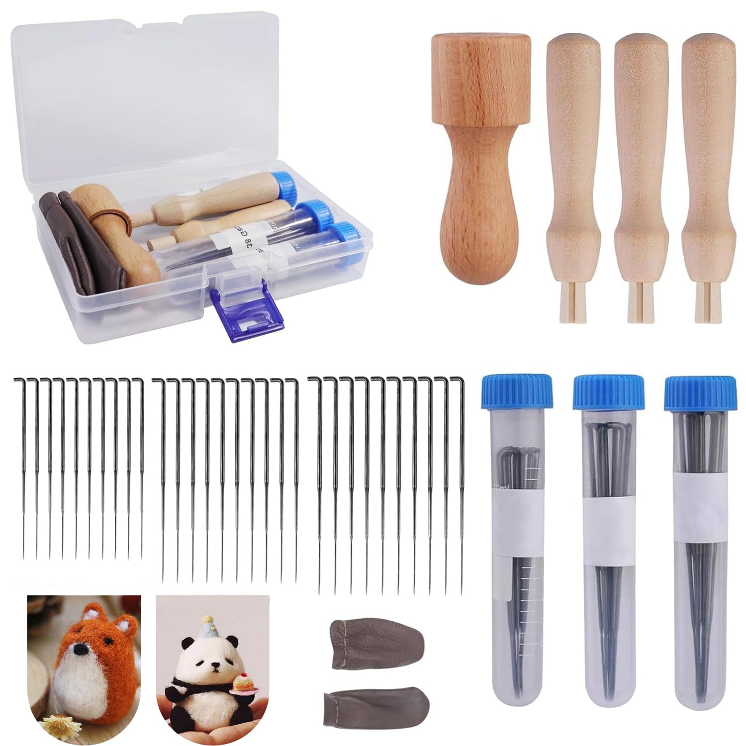 YUNYU 35Pcs Felting Needles Set, 3-Size Needle Felting Kit with Ergonomic Wooden Handles