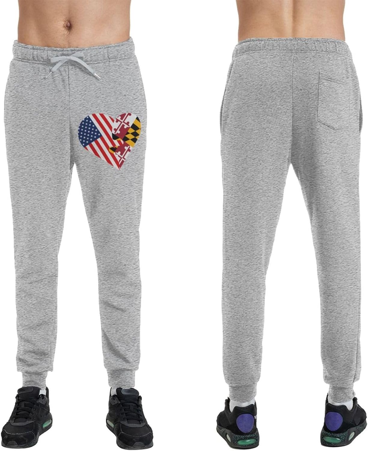 Heart American Flag and Maryland Flag Men's Long Pants Lightweight Quick Dry Gym Sports Pants