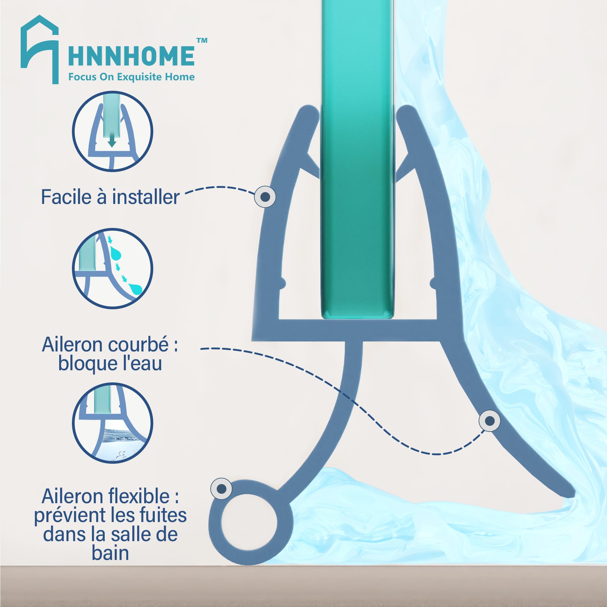 HNNHOME Joint d'étanchéité Pré-courbé Pour Porte en Verre 4-6 mm Écart 10mm | Joint porte douche pour paroi et cabine en verre, Anti-fuite efficace et un remplacement rapide sans outils