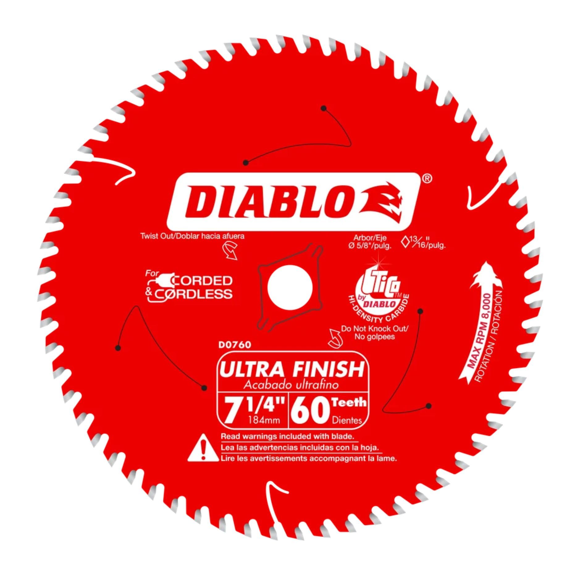 Freud D0760X Diablo Ultra Finish Saw Blade ATB 7-1/4-Inch by 60t 5/8-Inch Arbor