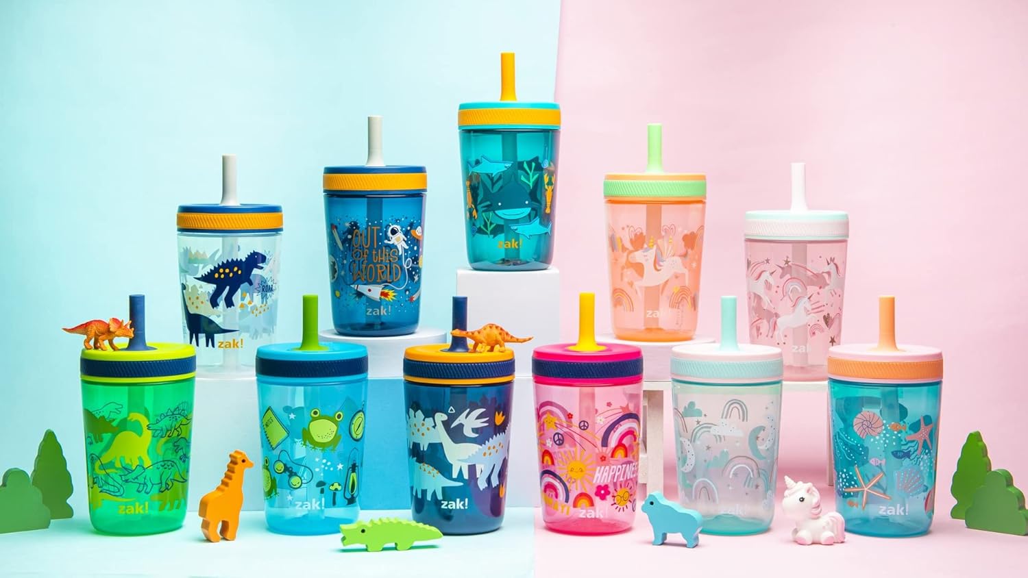 Zak Designs Kelso 15 oz Tumbler Set, (Underwater) Leak-Proof Screw-On Lid with Straw Made of Durable Plastic and Silicone, Perfect Bundle for Kids (2pc Set) - Image 9