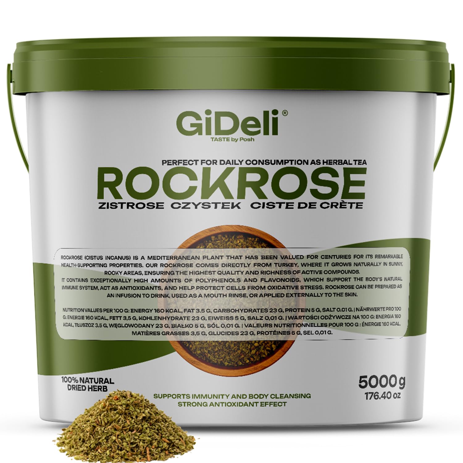 GiDeli Zistrose 5kg im Eimer - Zistrosenkraut - Lose für Tee - Cystustee 100% Natural - Zistrosentee - ohne Zusatzstoffe & Farbstoffe