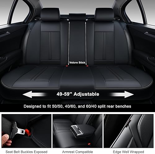 Miniatura 10 de Juego completo de fundas de asiento de coche marrones, fundas de asiento delantero y trasero, 5 piezas, protectores universales de cuero sintético