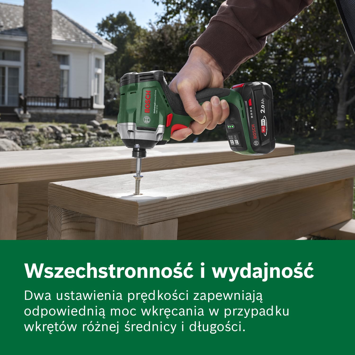 Bosch 18V System Akumulatorowa wkrętarka udarowa UniversalImpactDrive 18V-210 (wydajna, kompaktowa wkrętarka udarowa do obróbki drewna, akumulator PBA 18V 2.0Ah W-Bm, ładowarką AL18V-20, walizka)