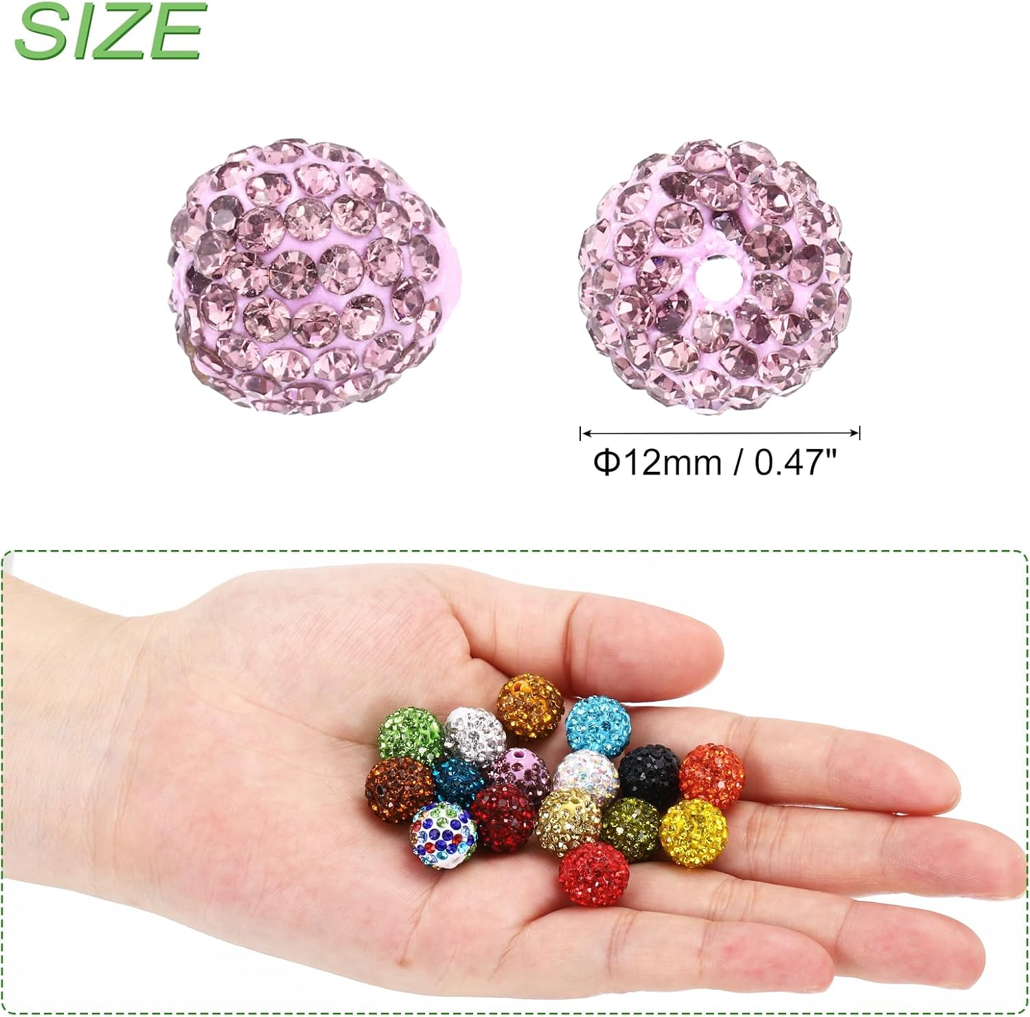 MECCANIXITY 50 Pcs 12mm Rhinestone Beads for Jewelry Making, Bling Disco Bead Sparkle Diamond Clay Bead for Necklace Bracelet Christmas, Light Purple - Image 2