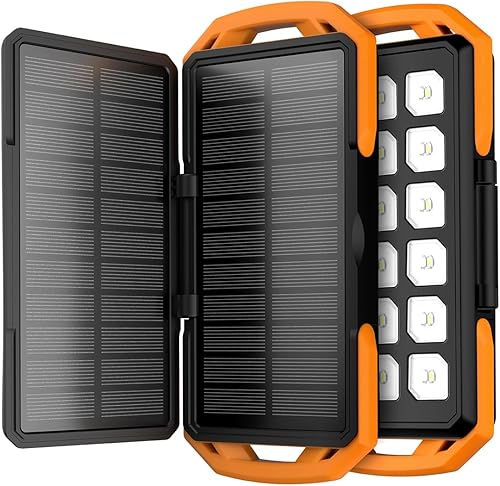 ToughTested Dual 10,000 mAh Solar Power Portable Battery Pack Power Bank IP65 Waterproof Charger and 18 LED Flashlight
