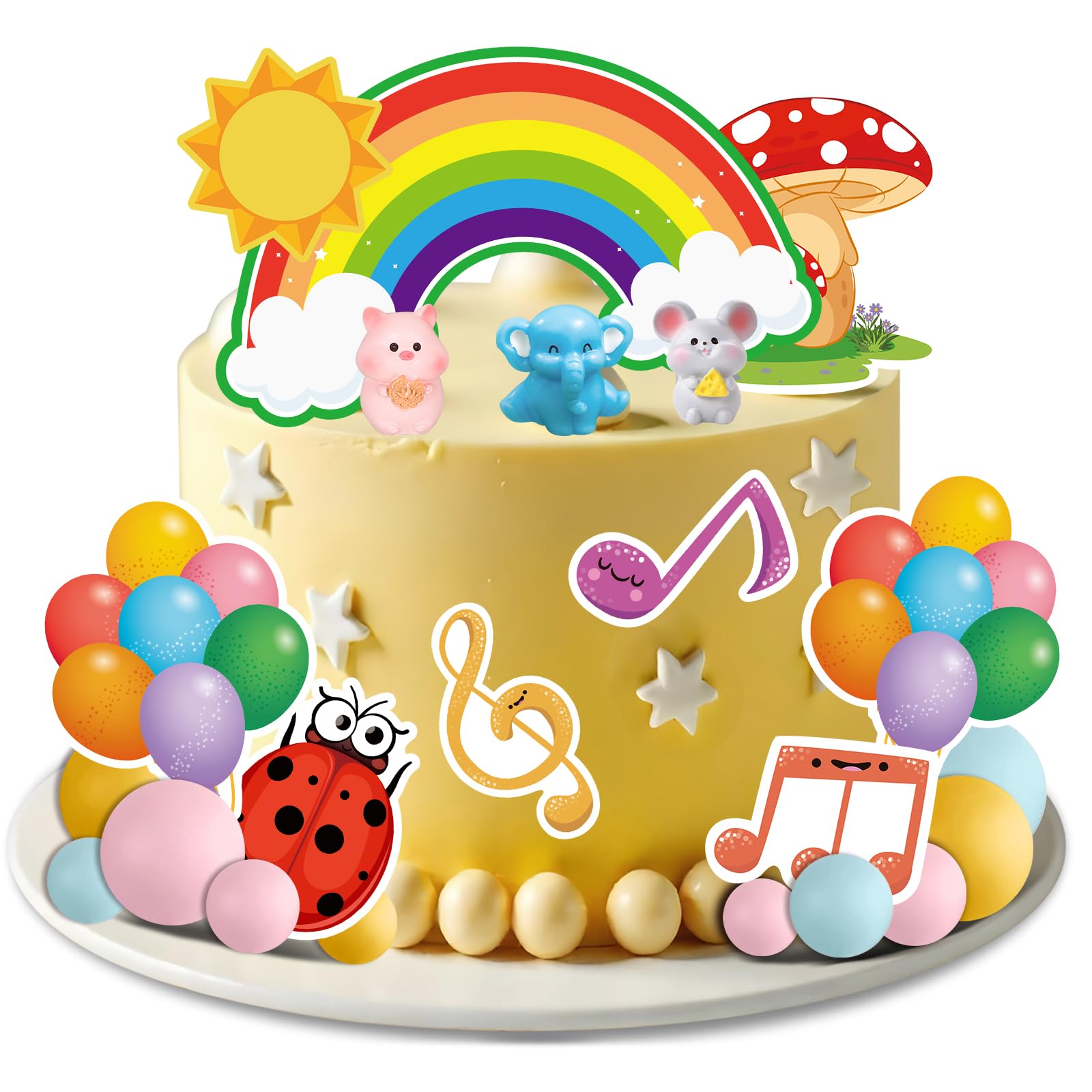 QAMEGX Cartoon Cake Toppers- 26Pcs Cartoon Cake Toppers with Mouse, Elephant, Pig Figurine, Baby Birthday Cake Decoration for Boy Girl 1st 2nd 3rd
