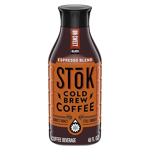 SToK Cold Brew Coffee, Un-sweet Black Espresso Blend, 48 oz. Bottle