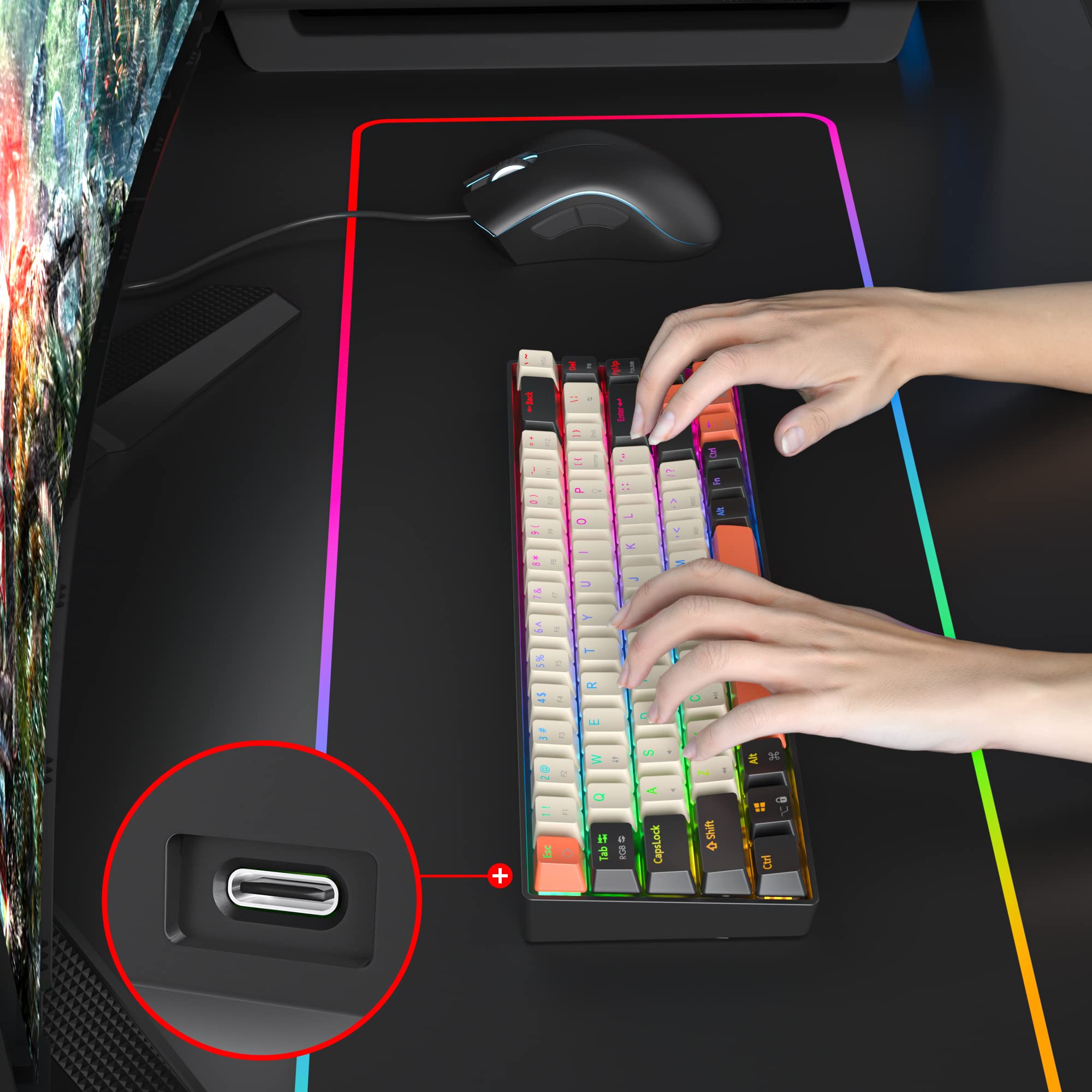 60% Tastiera da Gioco Meccanica, 68 Tasti Compatto Tastiera Gaming 65 Percento TKL Retroilluminata RGB, Anti-ghosting, Layout QWERTY Americana per PC, Mac, PS4