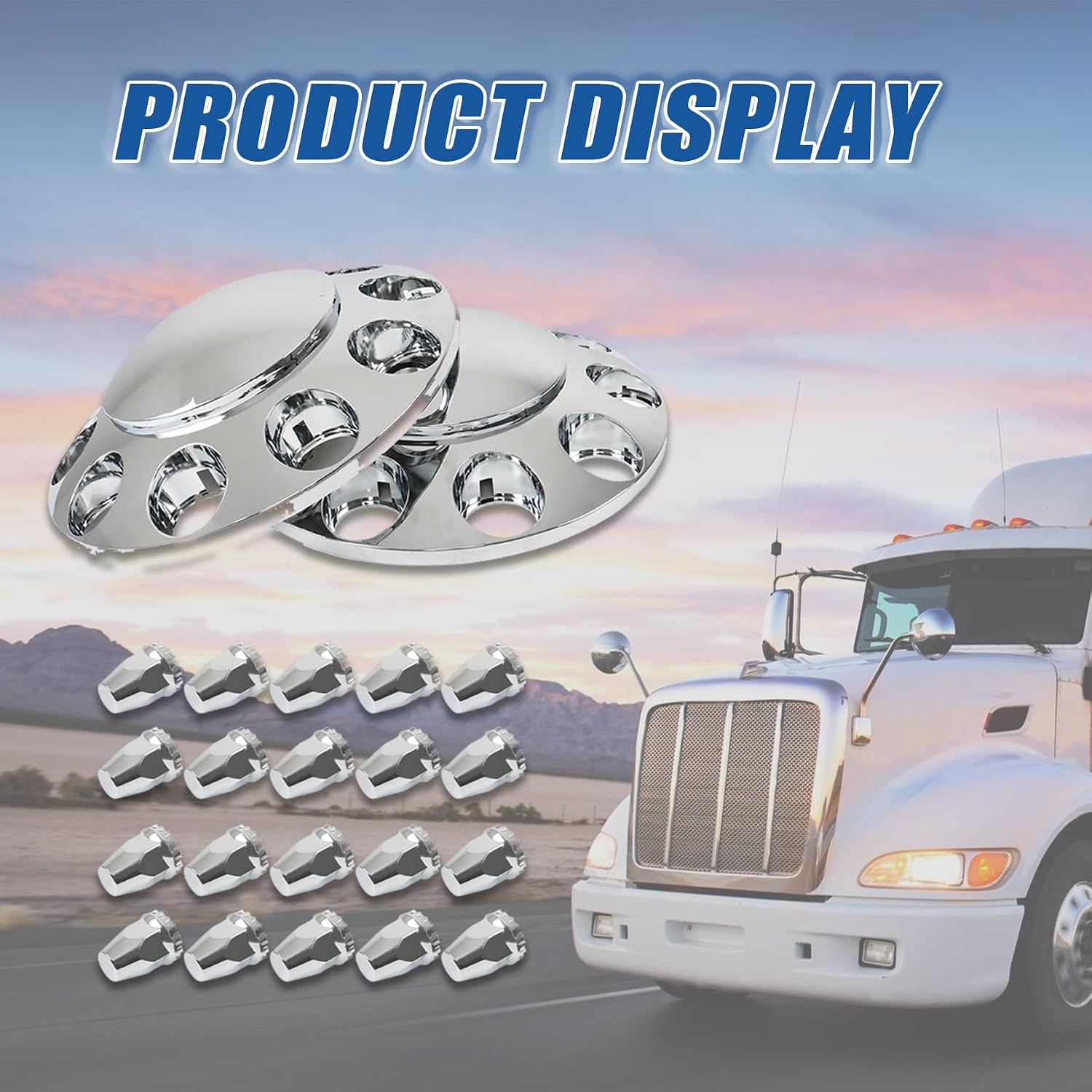 Silscvtt Chrome Semi Truck Hub Cover Wheel Axle Cover Center Caps Complete with 33mm Screw-on Lug Nuts for 22.5 Inches and 24.5 Inches Semi Truck Wheels 2 Front