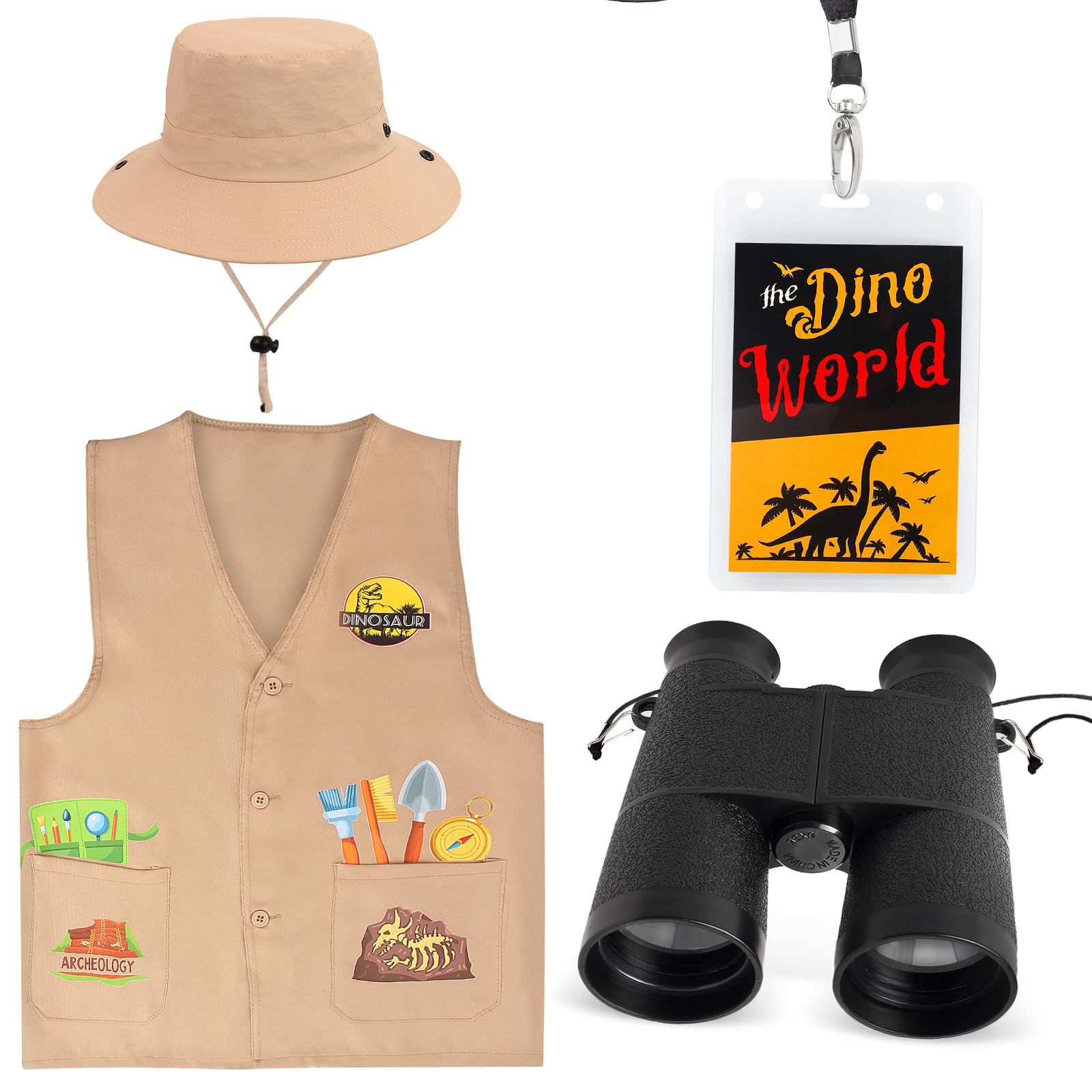 Yewong 4 Pieces Kids Dinosaur Paleontologist Vest and Hat Costume for Dinosaur Explorer Activity Zoo Jungle Party Halloween