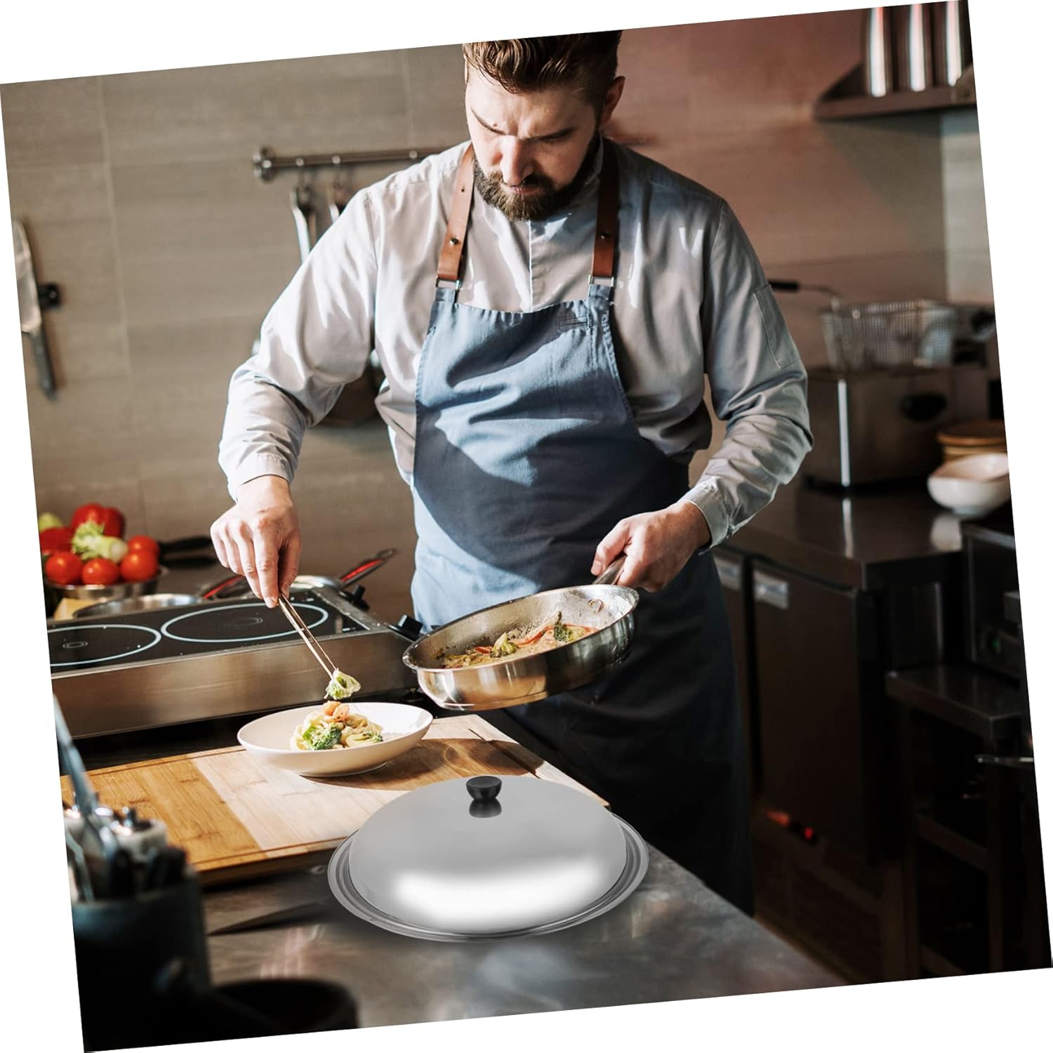 DOITOOL Frying Pan Cover Lid Stainless Steel Pot Lid Universal Pan Lid Anti- Scald Frying Pan Cover Cookware Lids for Pots Pans Fry Pan Skillet Universal Pot Lid