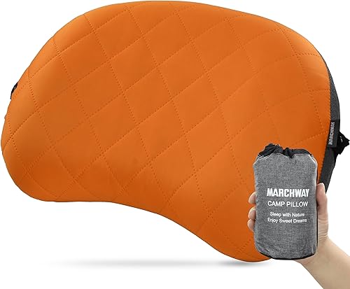 Miniatura 7 de MARCHWAY Almohada inflable ultraligera para acampar con funda suave y lavable, almohada de aire portátil comprimible compacta para campamento al
