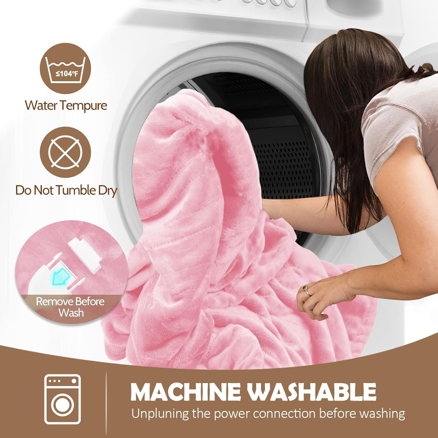 HOW'S MY HOUSE Wearable Heated Blanket with Sleeves and Foot Pocket, 52"x72" Electric Blanket for 6 Heat Settings, 12-Hour Timer, Flannel & Sherpa Pink - Image 5