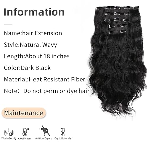 Miniatura 2 de Extensiones de cabello negro con pinzas, extensiones de cabello ondulado de 18 pulgadas sintético grueso con clips, pieza de cabello rubio grueso