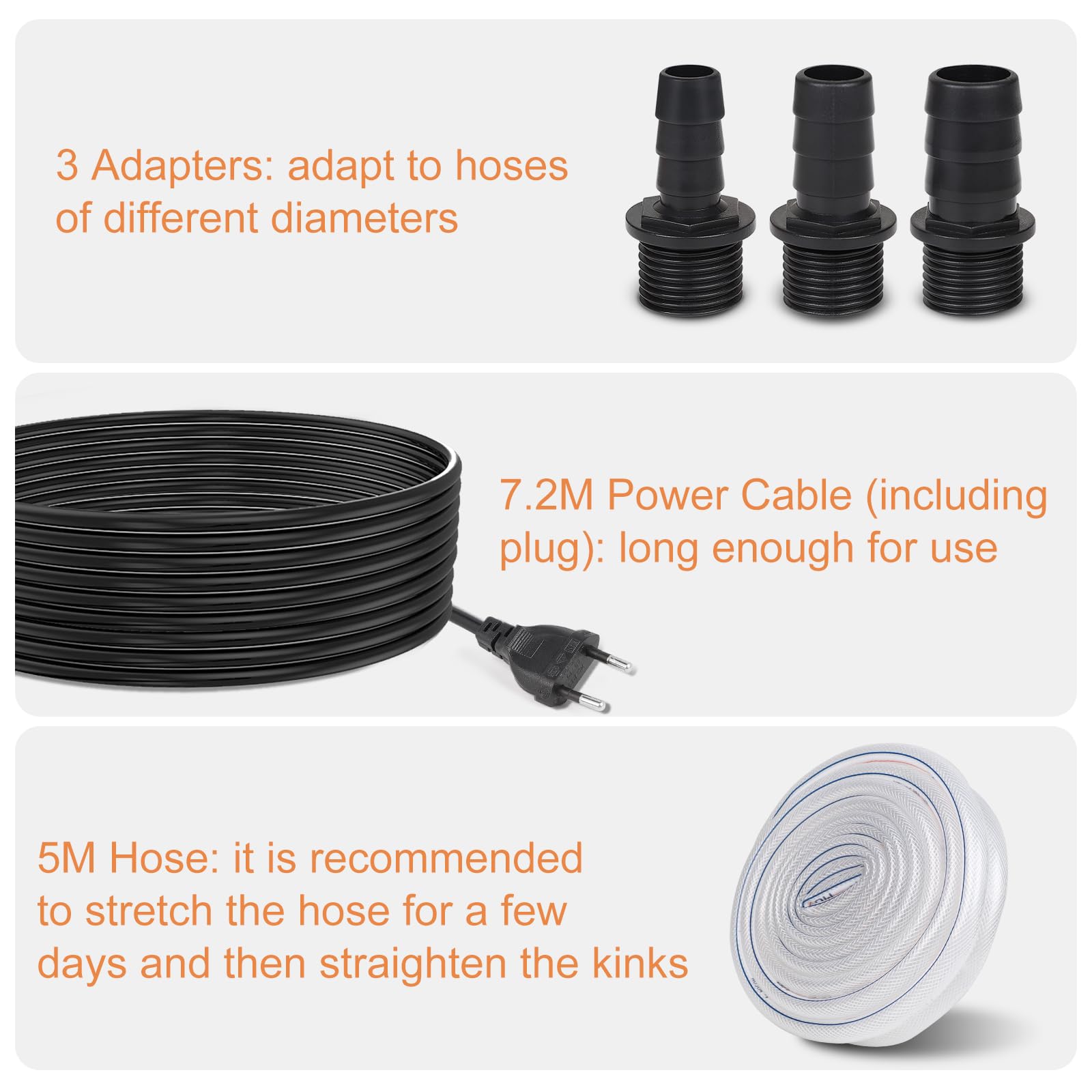 EFUTURETIME Schmutzwasserpumpe 75w Tauchpumpe 2500 L/H, Abwasserpumpe kein Integriert Schwimmerschalter, Pumpe mit 7,2M Kabel, 3 Verschiedene Adapter, 5M Schlauch, 2 Schellen (Schwarz)