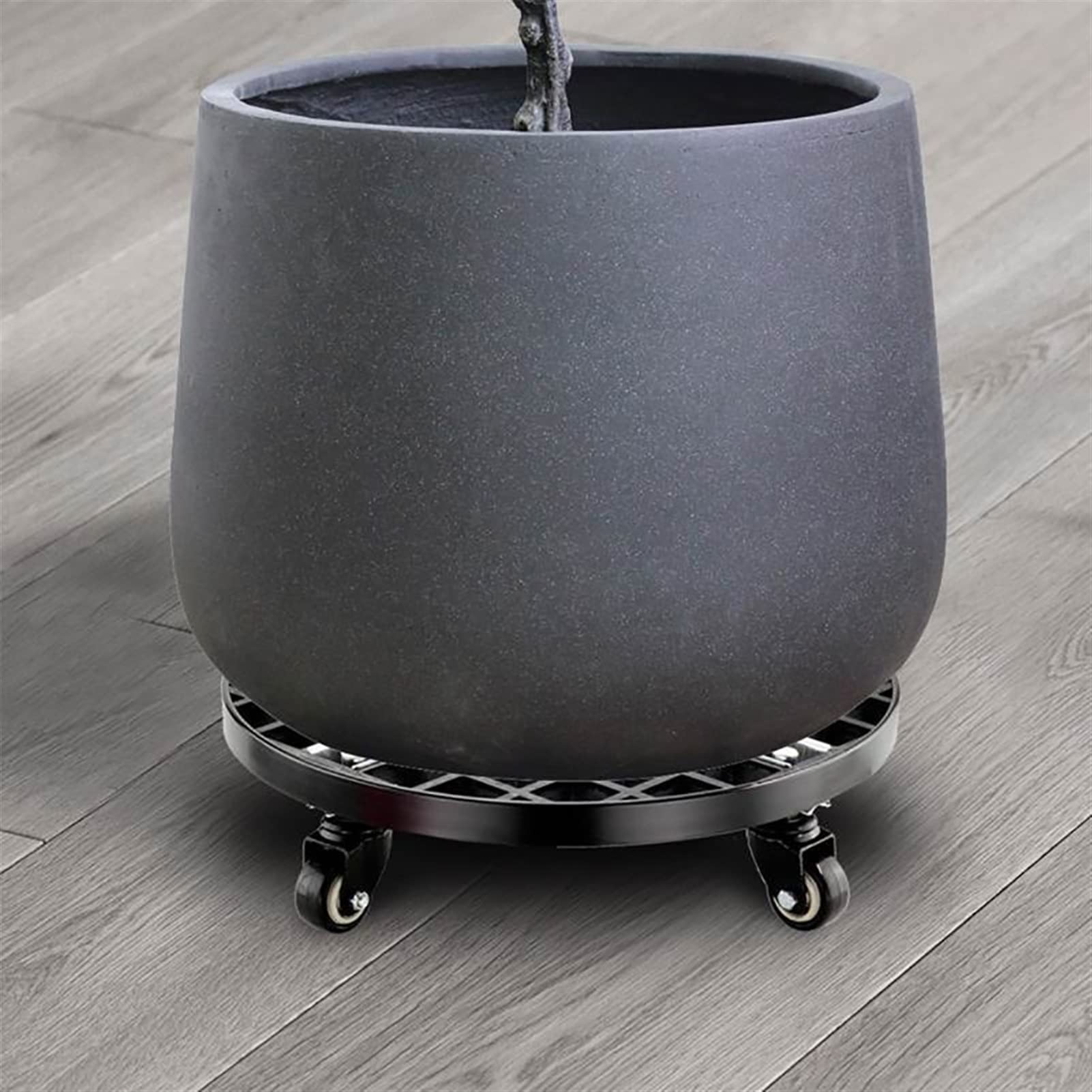 Portavaso in acciaio resistente, con ruote, 40 cm, colore nero, robusto, per interni ed esterni