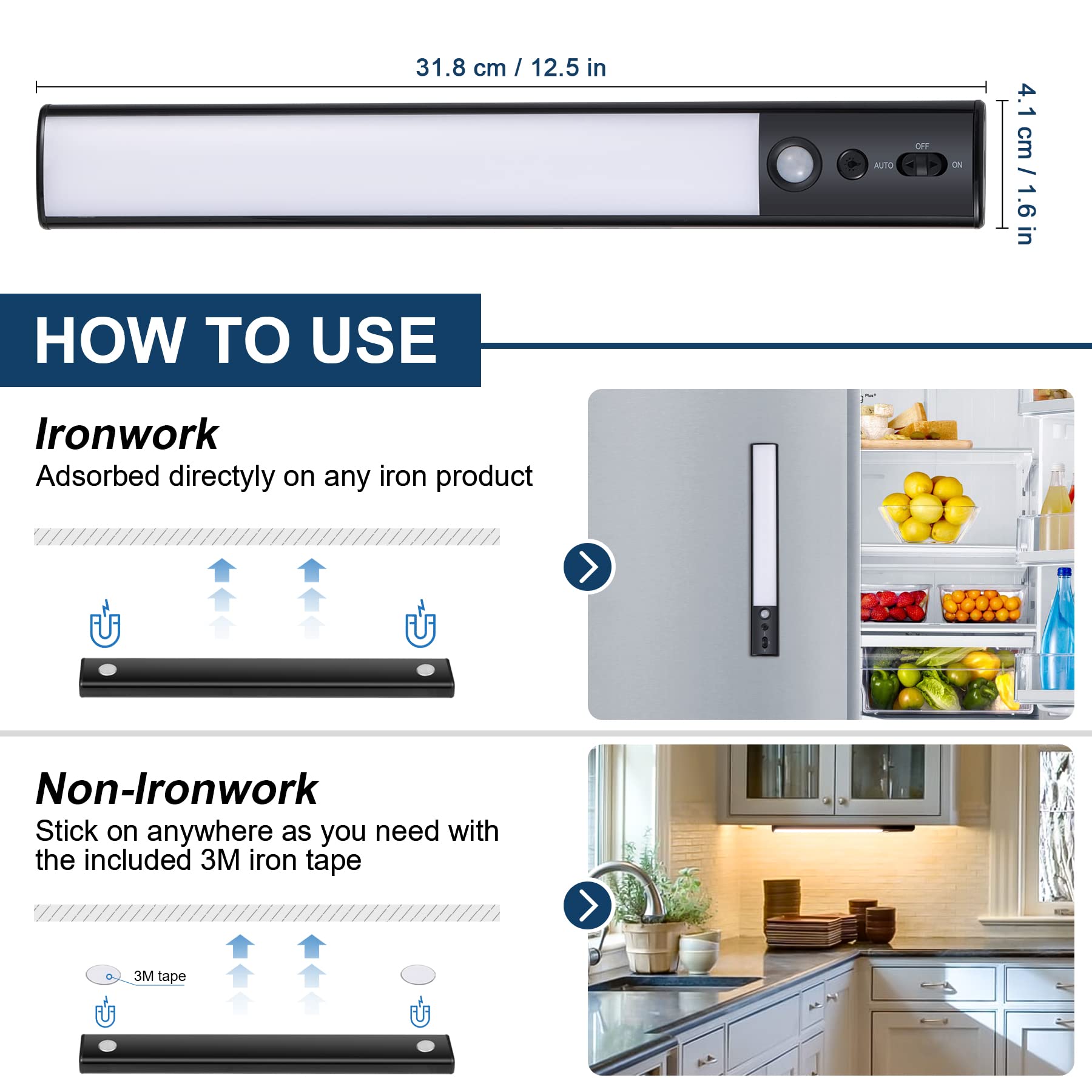 YELKO Under Cabinet Lighting 100 LED Motion Sensor Closet Lights 4200mAh Rechargeable Counter Lights Battery Operated Dimmable Portable — view 7