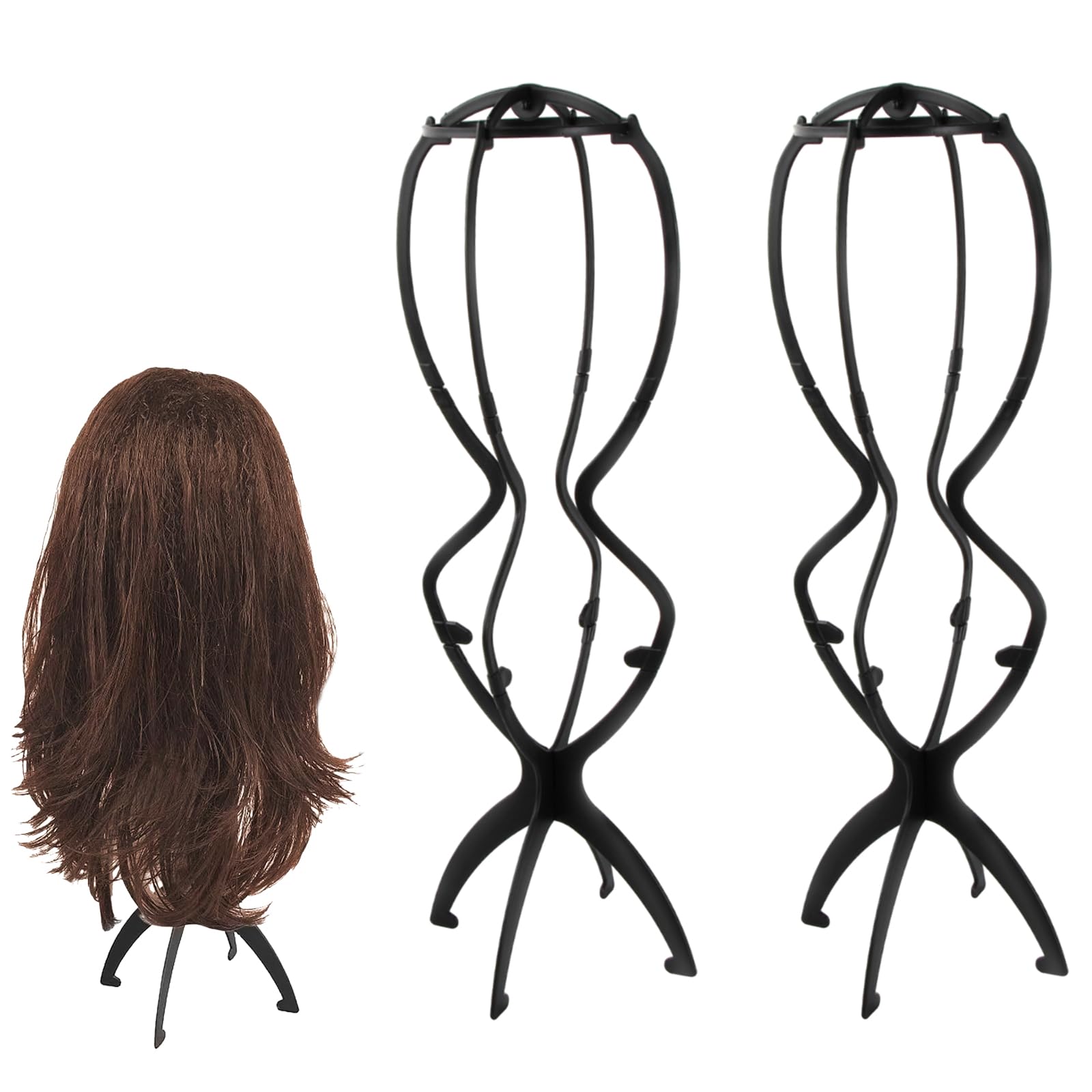 Futuhada2 Pcs Wig Stands, 50 cm Portable Head Holders, Collapsible Detachable Women Display Support Tool, Plastic Folding Stand for Hats, Drying, Storage and Nursing, Black