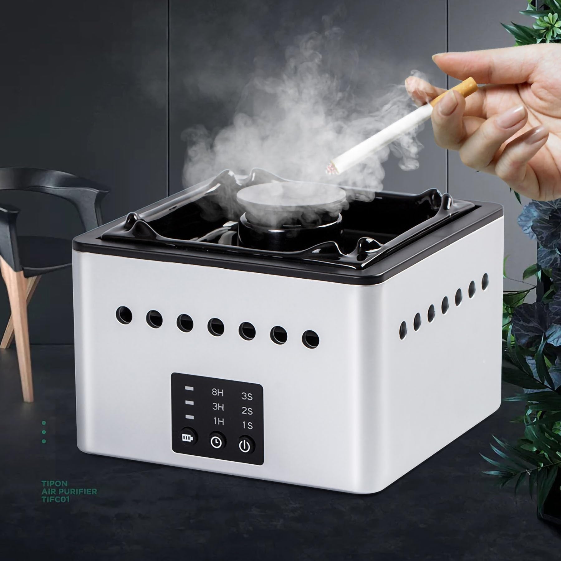 Elektryczna Popielniczka i Cichy Oczyszczacz Powietrza 2 W 1 USB Wielofunkcyjna Bezdymna Z Filtrem Do Samochodu Biurowego (Color : White)
