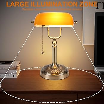 NISSAFORS Bankers Desk Lamp, Amber Glass Shade, Vintage Desk