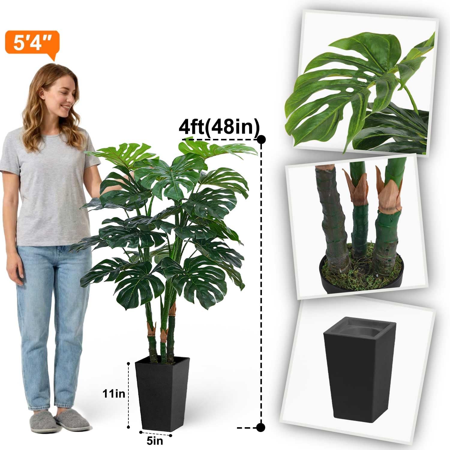 Aveyas 4ft Tall Artificial Monstera Deliciosa Plants, 4 ft Faux Swiss Cheese Plants Fake Silk Tree with Pot for Indoor Outdoor Office House Living Room Home Decor (4 Feet Tall Including Raised Pot)