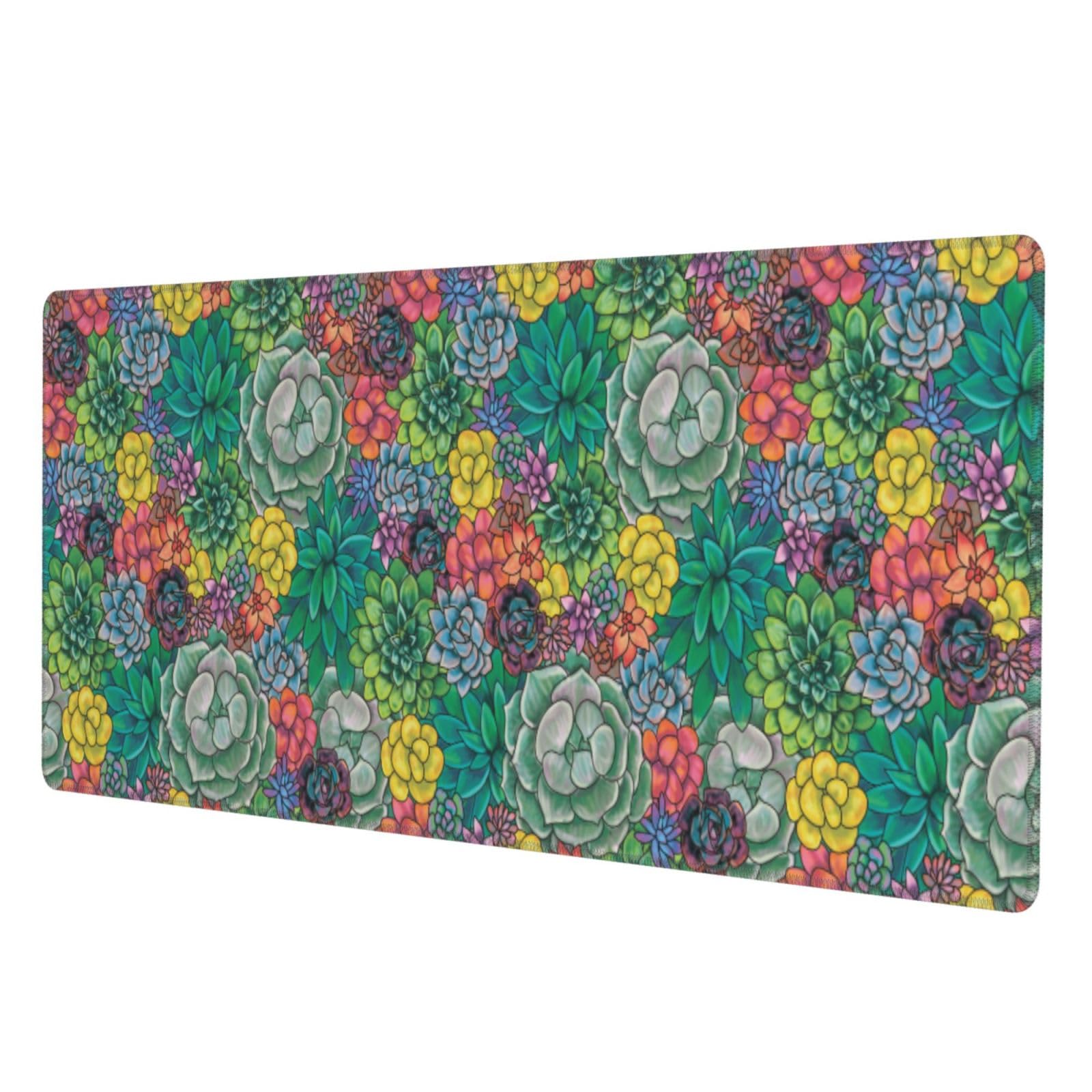 Colorful Succulents and Cacti Extended Large Gaming Mouse Pad Non Slip Rubber Base Mousepad Stitched Edges 31.5 X 11.8 Inch