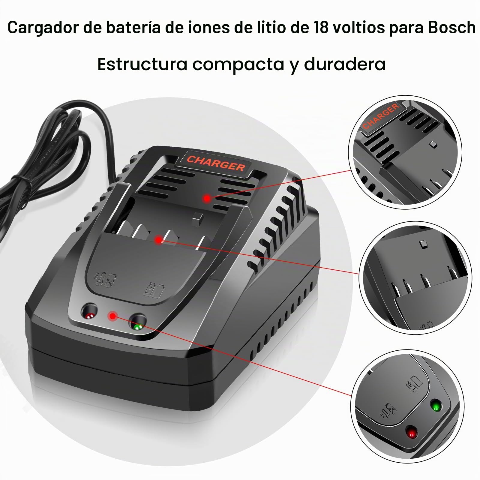 ARyee Cargador para Bosch 18V 14.4V Batería BC660 BC1880 BAT609 BAT609G BAT618 BAT618G BAT614 BAT614G YEX-Bur