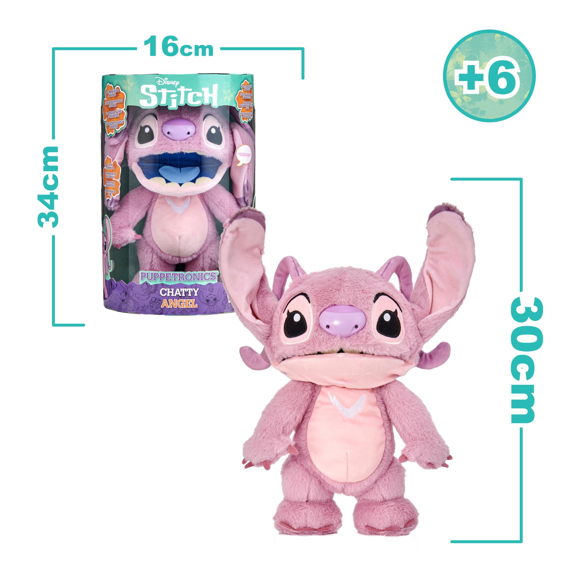Disney Chatty Angel Deluxe Puppetronic, Lilo & Stitch Angel-Plüschtier, interaktives Plüschtier, 50+ Bewegungen und Geräusche, ab 6 Jahren, berühmt (RE003000)