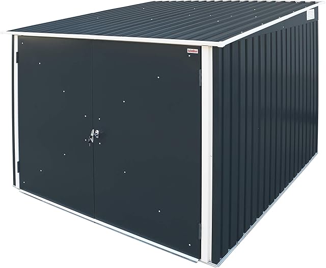 Duramax Bicycle Store with 4x adjustable bicycle tracks & Fully Wide Double Lockable Doors, Metal Storage Shed, Garden Shed for bikes, Bicycle storage for 4 bikes - Anthracite with Off-White Trimmings
