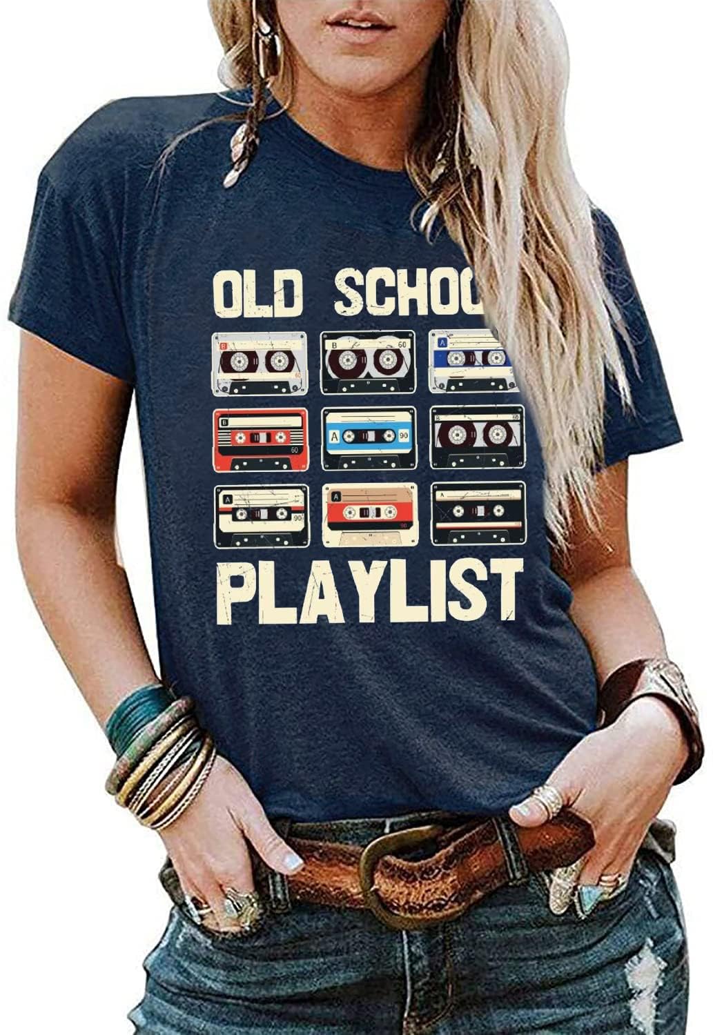 Retro 80er Jahre T-Shirt für Damen, Kassettenband, Musik, Old School, Playlist-Shirt, Vintage-Grafik-T-Shirt, lässig, lockere Oberteile