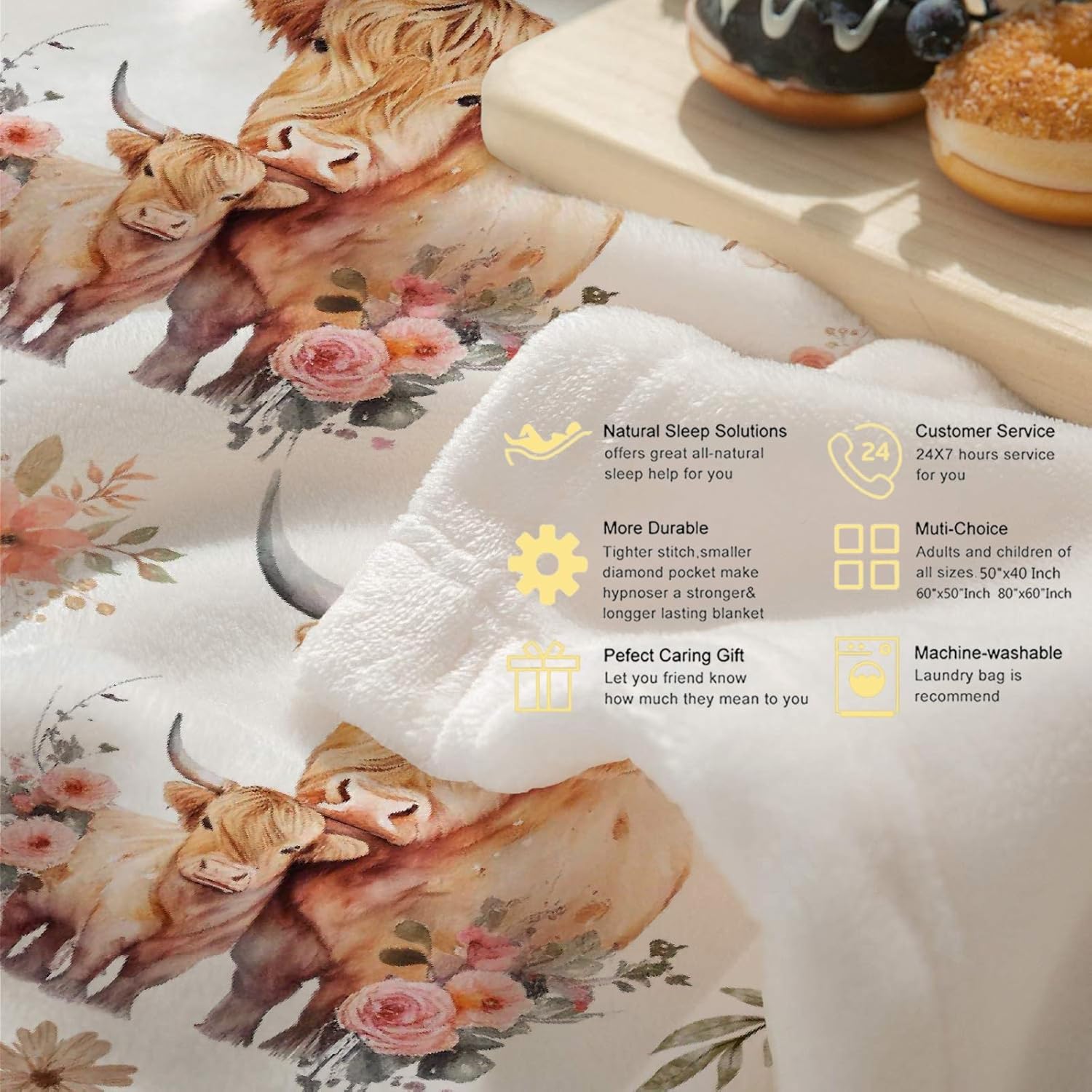 Highland Cow Blanket Gifts Super Soft Lightweight Flannel Cow Print Blankets Throw for Kids, Adult, Suitable for Couch, Sofa, Bed, Camping, Travel All Seasons 40"x50" for Kid - Image 6