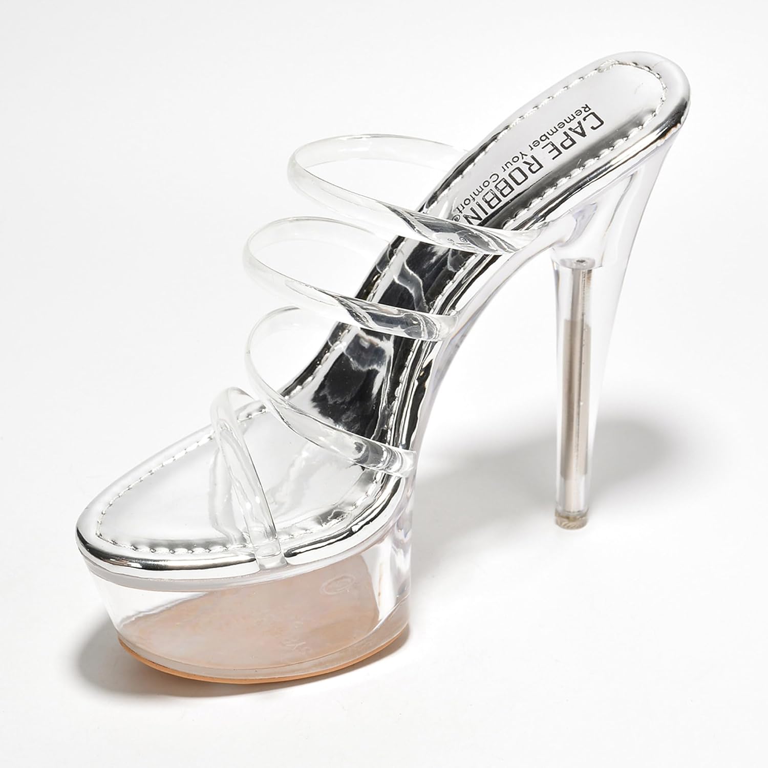 Women's Clear Strappy Stiletto Heels - Nude Platform Sandals with Ankle Strap | Pleaser (Kim) - Image 4