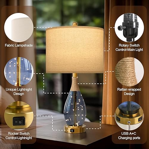 Miniatura 5 de OYEARS Juego de 2 lámparas de mesa de 23 pulgadas para sala de estar, lámparas de noche para mesitas de noche, lámparas de dormitorio, lámpara