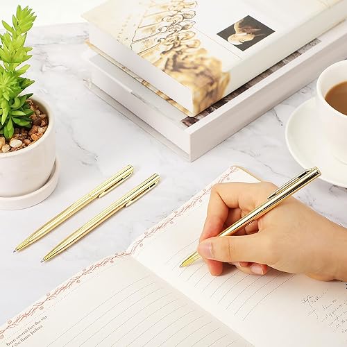 Vista 4 de Zonon 160 bolígrafos de metal delgados a granel, retráctiles, tinta negra metálica de 0.039 in, punta media, bolígrafos de escritura suave
