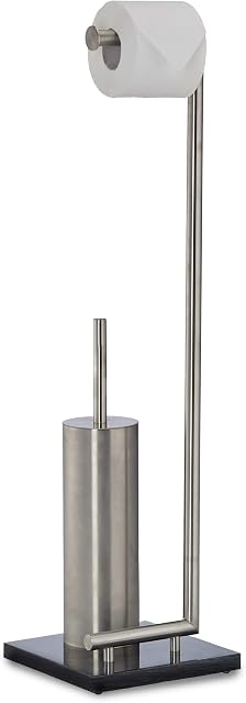 Stainless Steel Toilet Butler PIERRE, Square Toilet -Standing Butler, Modern with Toilet Roll Holder and Toilet Brush Marble 75 x 20 x 20 cm, Black