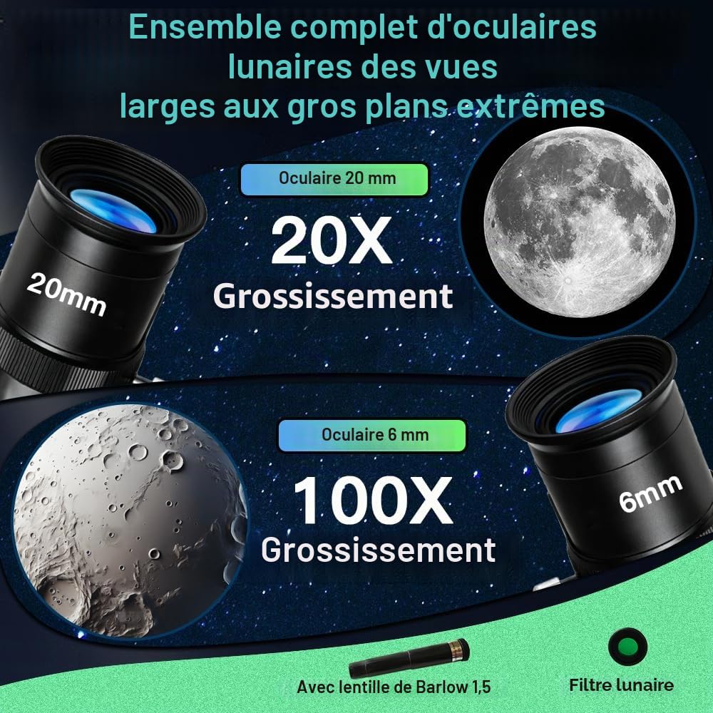 Télescope astronomique 50 mm pour enfants débutant avec trépied 2 oculaires 20X-100X portable