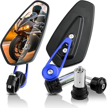 7/8" 22mm Motorcycle Mirrors Bar End Rear View Mirrors Compatible with Most Honda Grom, Kawasaki, Suzuki, Ducati, Yamaha,and More Blue