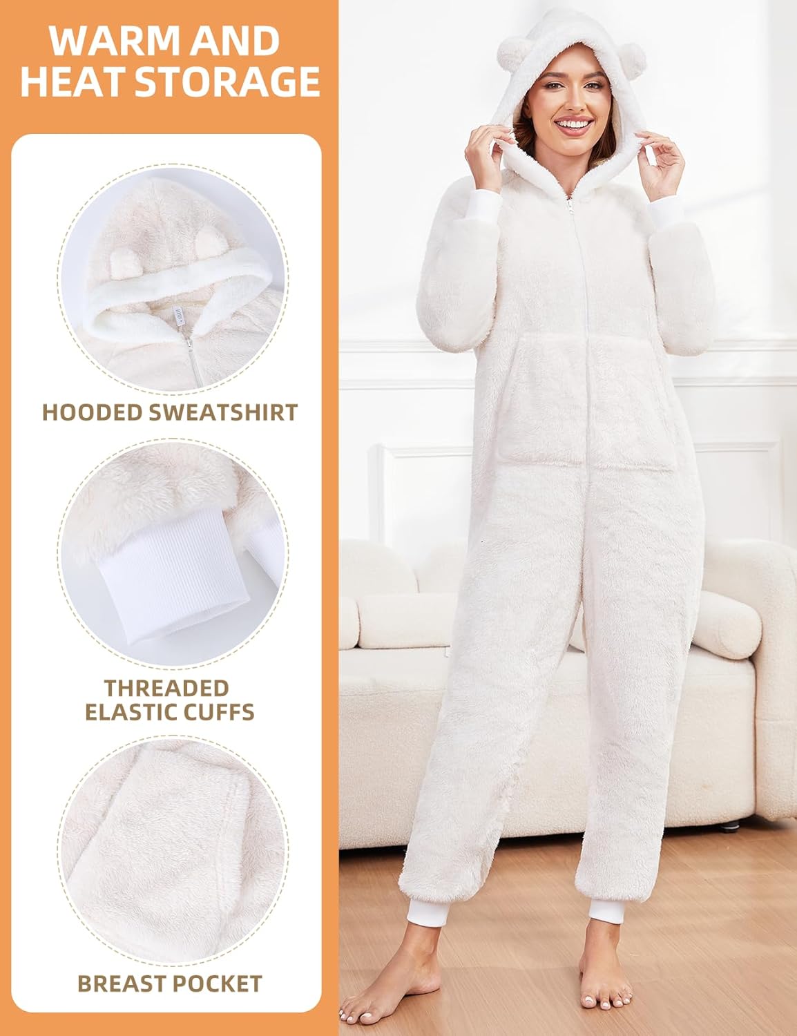 Gihuo Women's Fuzzy Onesie Warm Fleece Hooded Pajamas Winter Jumpsuit Loungewear - Image 6