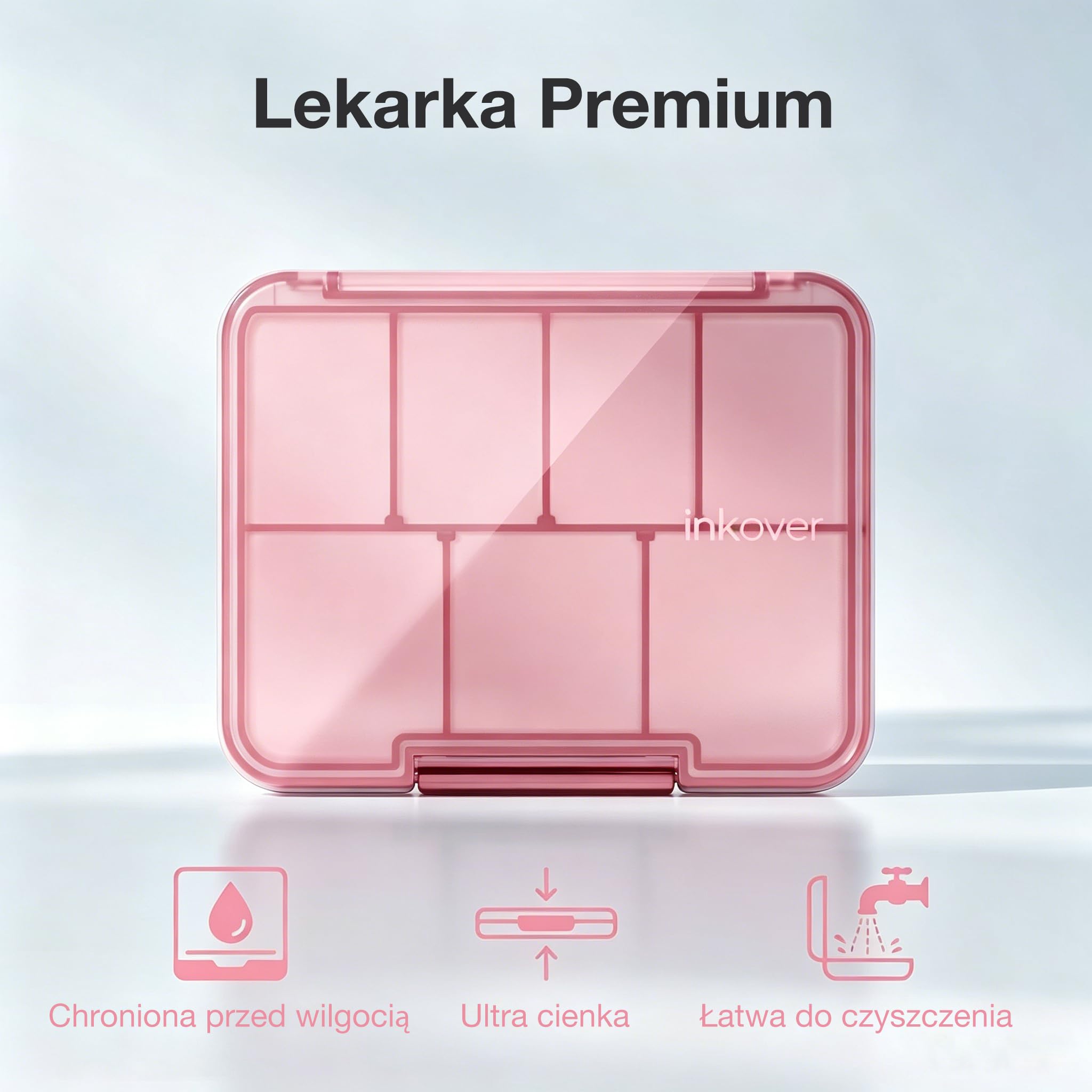 Ultra Cienki Organizer na Tabletki QUARDINE, Etui do Torebki z Wyjmowanymi Przegrodami i Silikonową Uszczelką Chroniącą Przed Wilgocią, Przenośna Podróżna Pudełko na Leki z 7 Komorami (Różowy)