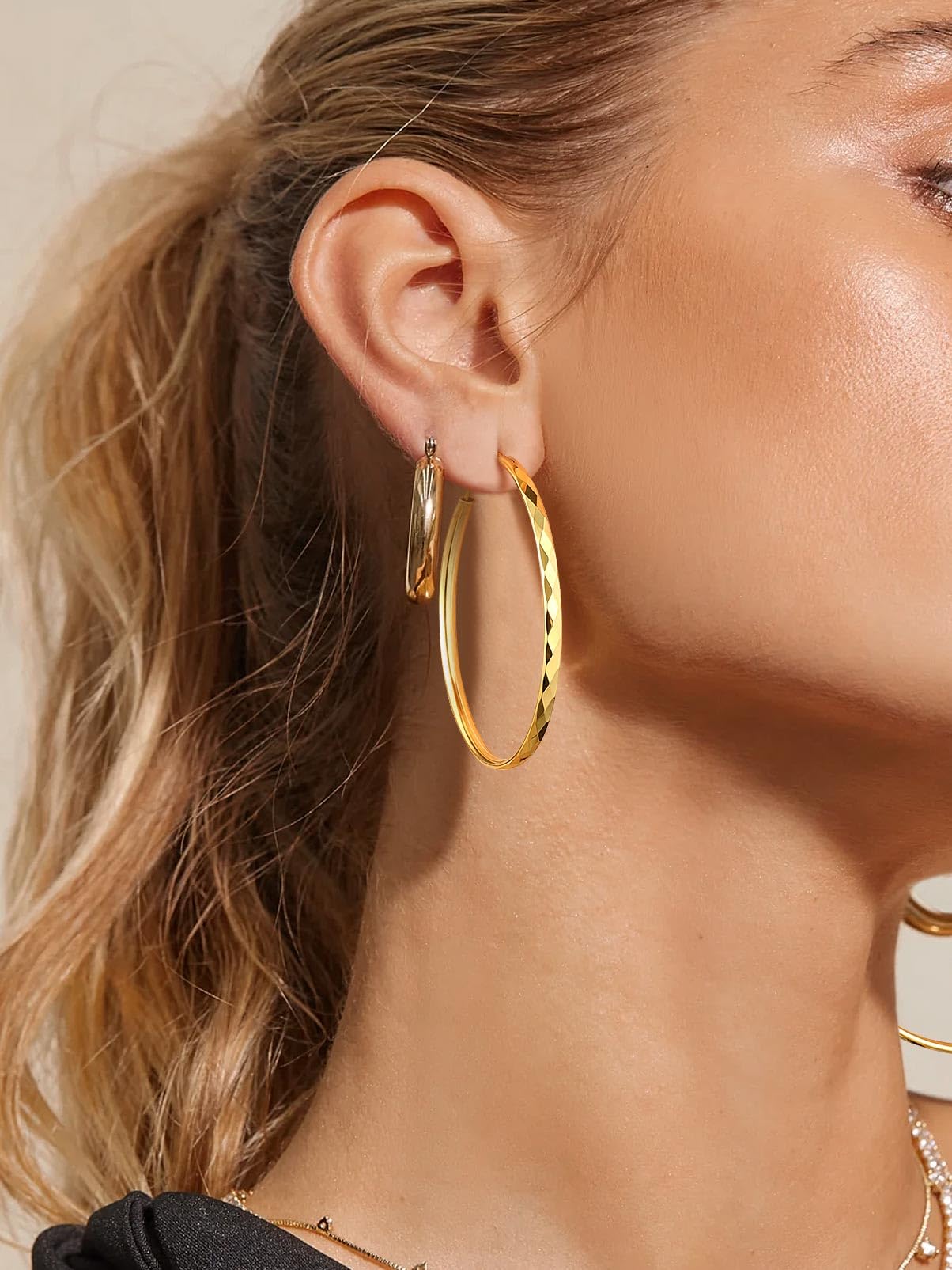 Silvora Aros Oro 18K Mujer Pendientes Hoop Earrings Medianos Plata 925