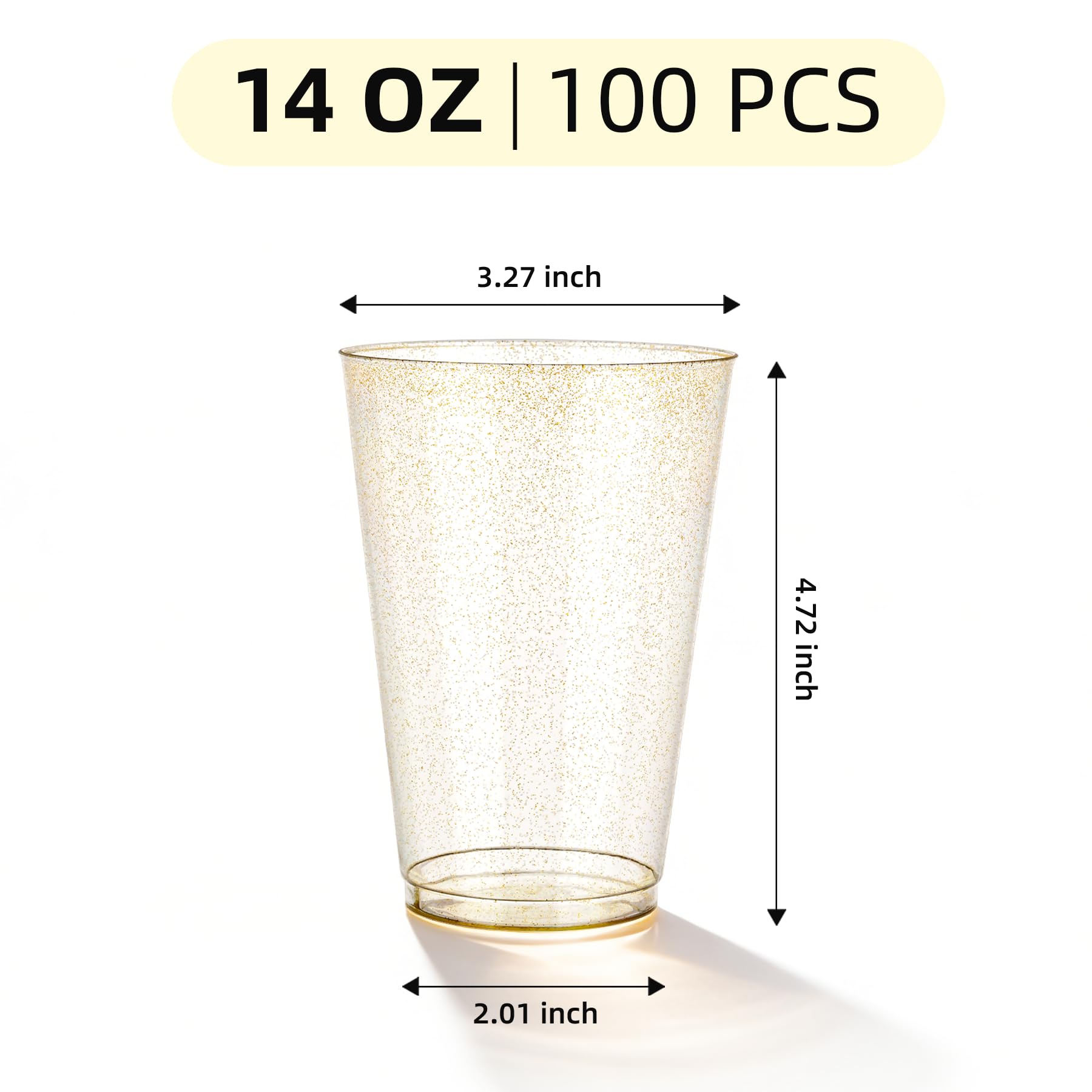 100 Pack 14 oz Gold Glitter Plastic Cups, Disposable Gold Cups — Amazon image 3