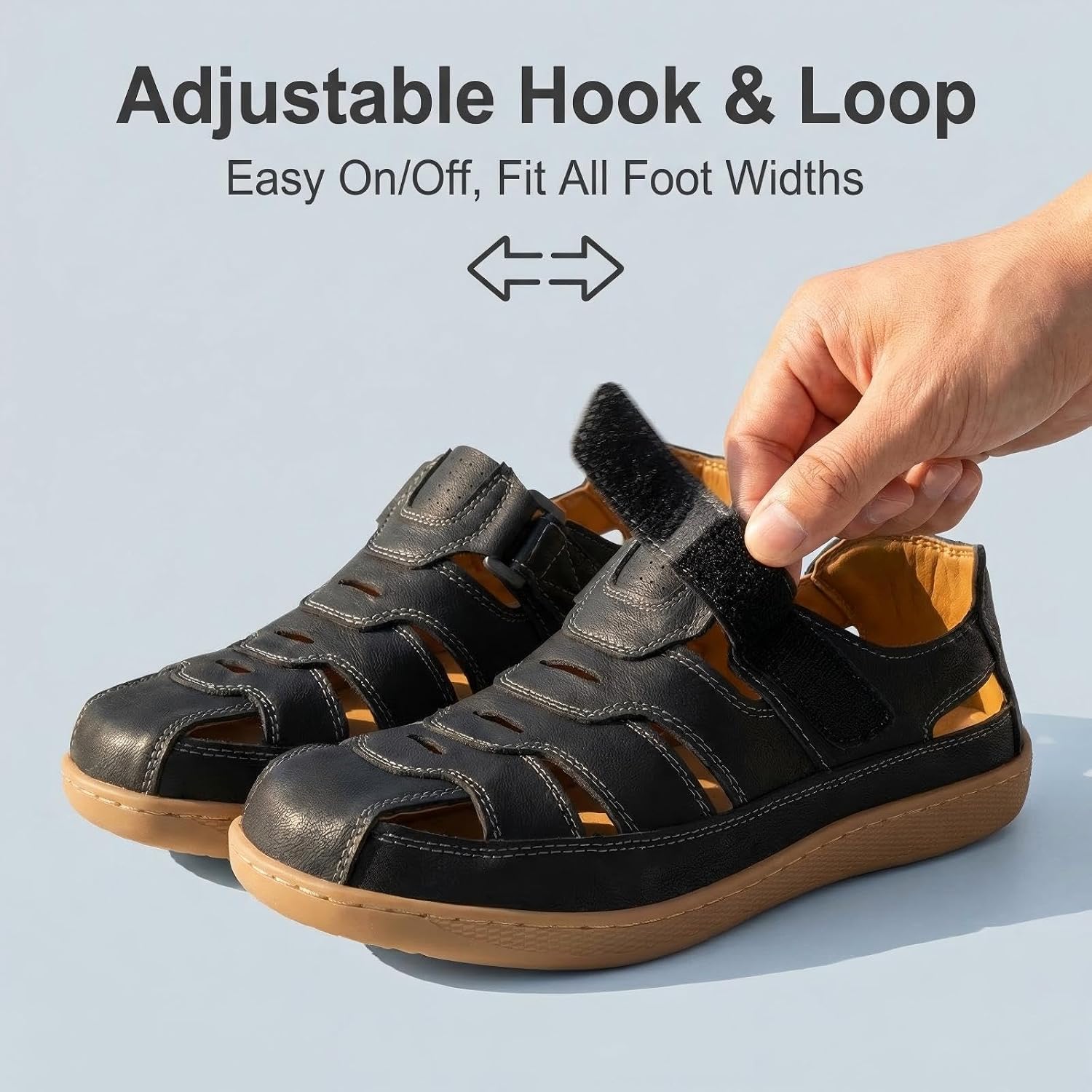 MAIZUN Men Leather Sandals Men Closed Toe Sport Sandals Comfortable Summer Shoes Fisherman Beach Athletic Outdoor Hiking