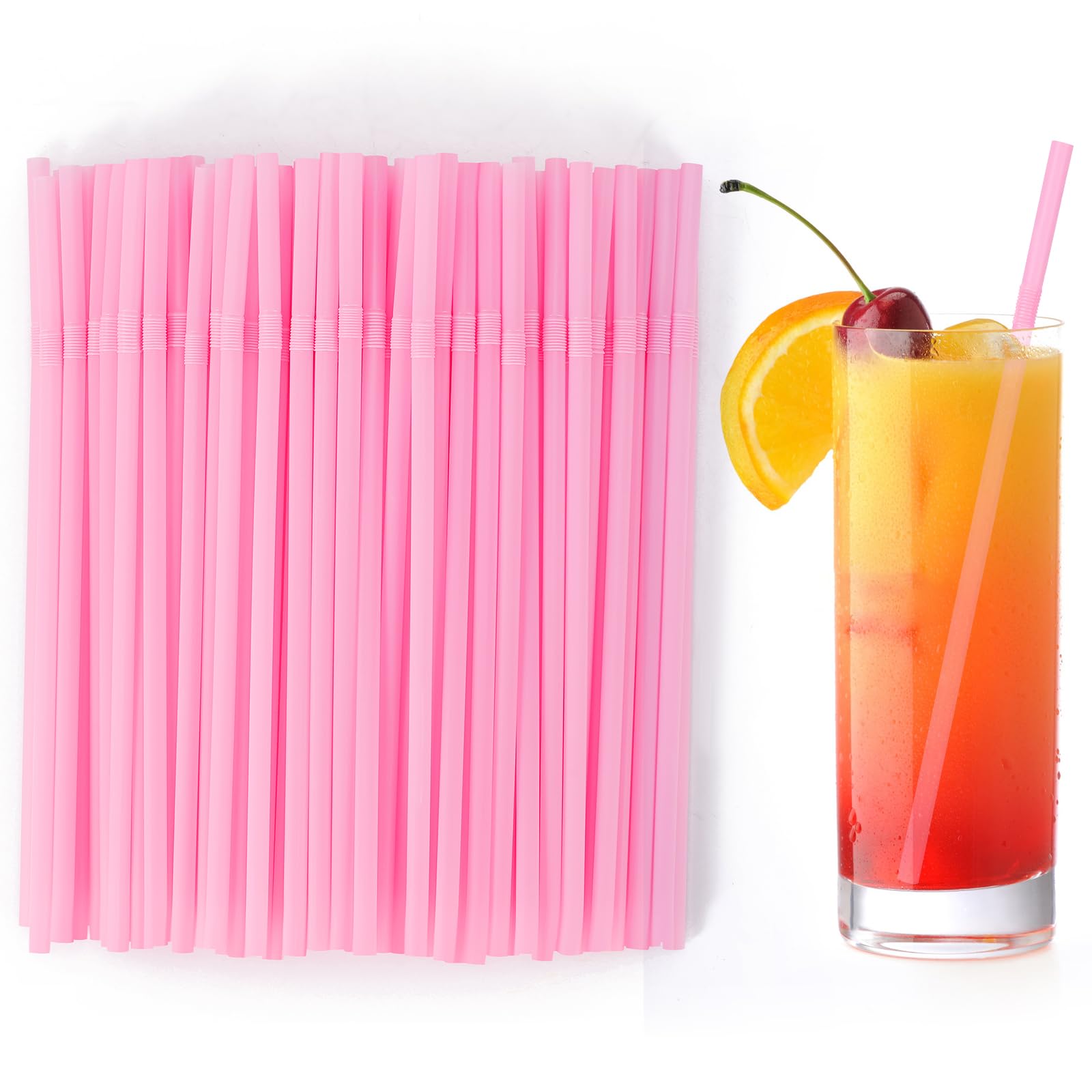 Photo 1 of [100 Pcs] Pink Disposable Plastic Drinking Straws - 8.26" Long 0.24" Wide Cute Bendy Straws for Pink Birthday Party, Bachelorette Party, Bridal Shower, Baby Shower, Gender Reveal