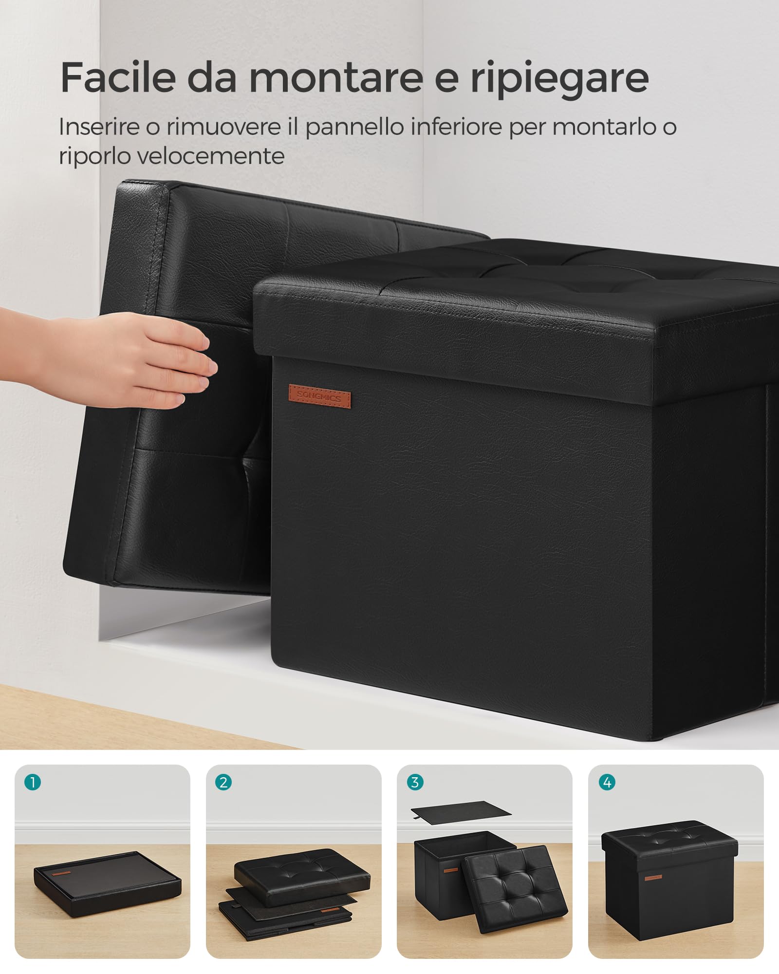 SONGMICS Pouf Contenitore da 41 cm, Cassapanca Pieghevole, Poggiapiedi