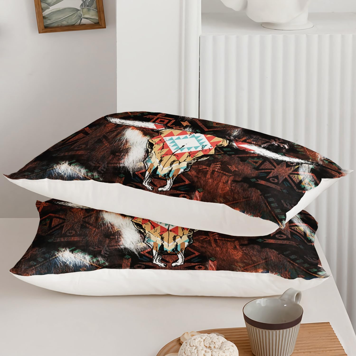 AILONEN Bull Skull Duvet Cover Set King Size,Cattle Cowhide Cow Fur Print Bedding Set,Buffalo Mexican Skull Comforter Cover Set,Western Cowboy Quilt Cover and 2 Pillowcases,3 Pieces