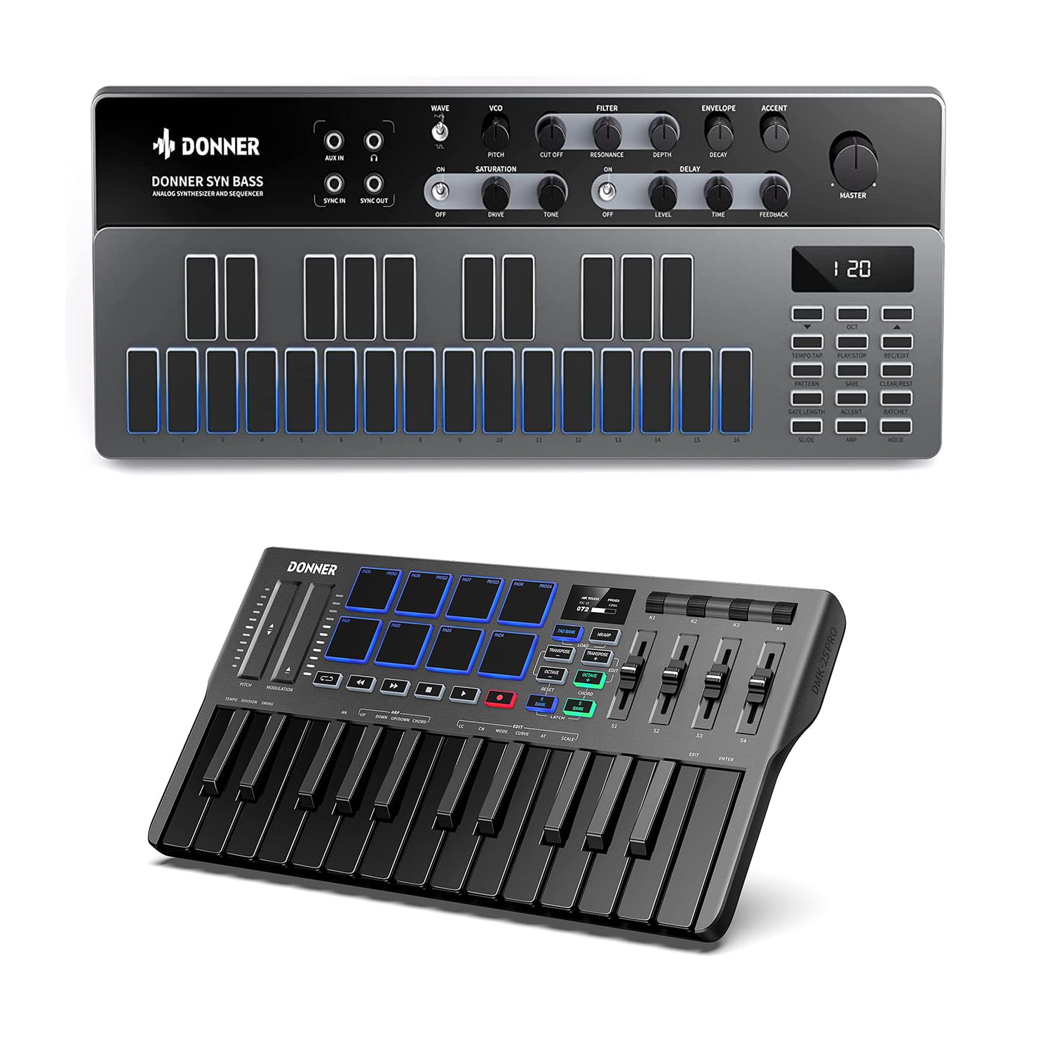 AKAI MPK mini MIDIキーボード Donner B1シンセサイザー Amazon.com: Donner B1 Synthesizer + DMK 25 Pro MIDI Keyboard